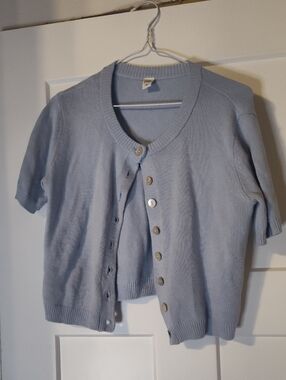 Simons Light Blue Short-Sleeve Button Cardigan